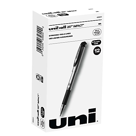 uni-ball® 207™ Impact™ Gel Pens, Bold Point, 1.0 mm, Black; Gray Barrel, Black Ink, Pack Of 12