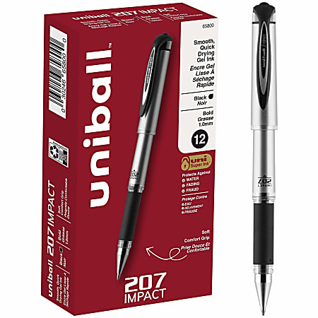 uni ball 207 Impact Gel Pens Bold Point 1.0 mm Black Gray