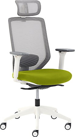 True Commercial Phoenix Ergonomic Mesh/Fabric High-Back Executive Chair With Headrest, Green/Off-White