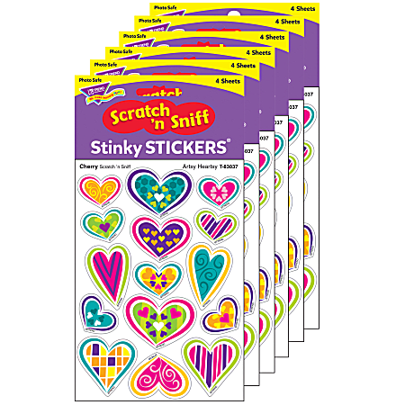 Trend Stinky Stickers, Artsy Heartsy/Cherry, 60 Stickers Per Pack, Set Of 6 Packs