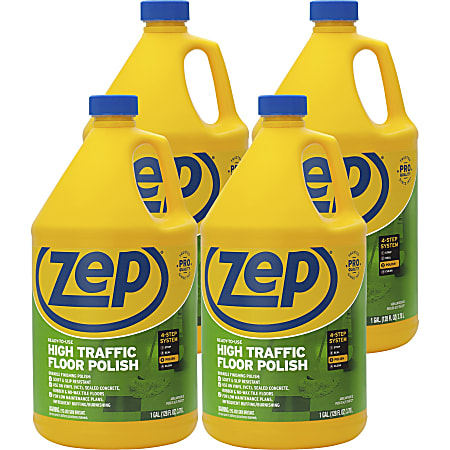 Zep High-Traffic Floor Finish - 128 fl oz (4 quart) - 4 / Carton - Clear, Green