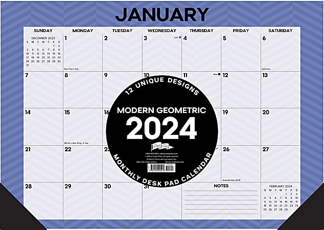 2024 Willow Creek Press Desk Pad Calendar, 12" x 17", Modern Geometric, January To December