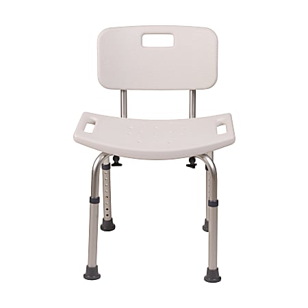 HealthSmart® Compact Germ-Free Height-Adjustable Bath And Shower Bench Stool, With Backrest, 21"H x 20"W x 12"D, White