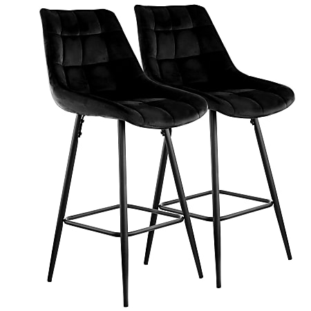 Elama Velvet Tufted Bar Chairs, Black/Silver, Set Of 2 Chairs