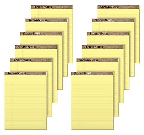 TOPS™ Second Nature® 30% Recycled Writing Pads, 8 1/2" x 11 3/4", Legal Ruled, 50 Sheets, Canary, Pack Of 12 Pads