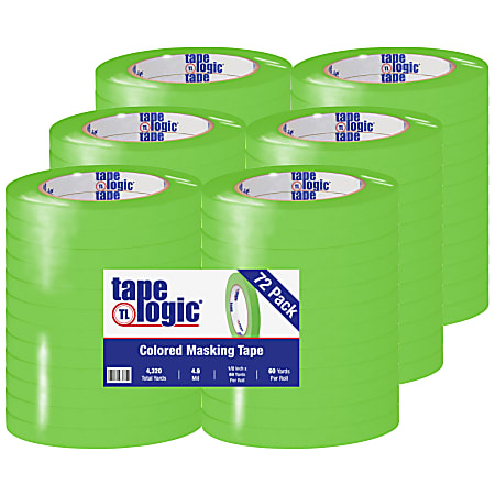 Tape Logic® Color Masking Tape, 3" Core, 0.5" x 180', Light Green, Case Of 72