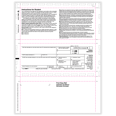 ComplyRight™ 1098-T Tax Forms, Pressure Seal, Copy B, Z-Fold Simplex, Laser, 11", Pack Of 500 Forms