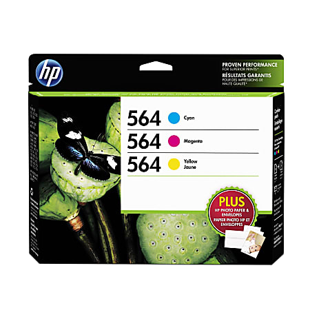 HP 564 Cyan, Magenta, Yellow Ink Cartridges, Pack Of 3, B3B33FN