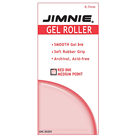 Zebra® Jimnie® Gel Ink Rollerball Pens, Medium Point, 0.7 mm, Red Barrel, Red Ink, Pack Of 12