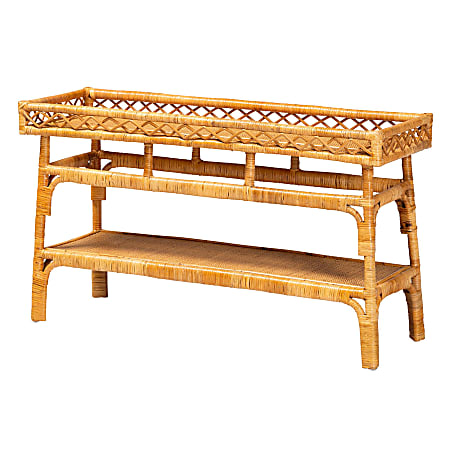 bali & pari Savitri Natural Rattan 2-Tier Console Table, 27-5/8”H x 47-1/4”W x 16-15/16”D, Natural