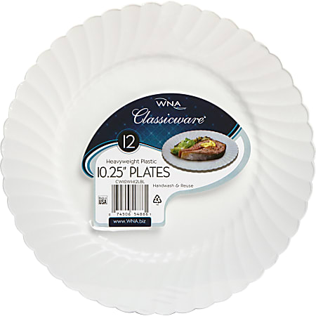 Classicware Heavyweight Plastic Plates - - Plastic Plate - Picnic - Disposable - White - 12 / Pack