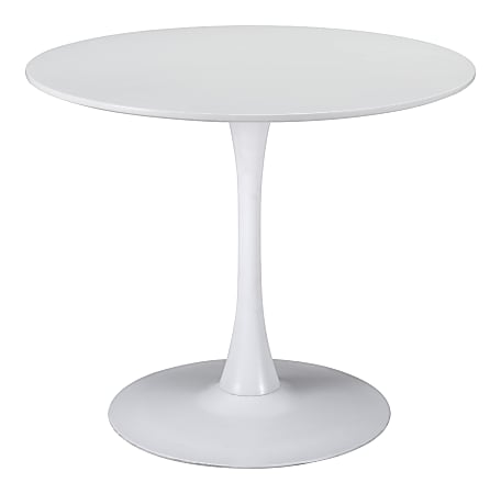Zuo Modern Opus MDF And Steel Round Dining Table, 30-5/16”H x 35-7/16”W x 35-7/16”D, White