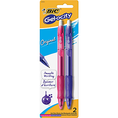 BIC Gel Retractable Pens - Medium Pen Point - 0.7 mm Pen Point Size - Spherical Pen Point Style - Refillable - Retractable - Assorted Water Based Ink - Tinted, Transparent Barrel - 2 / Pack
