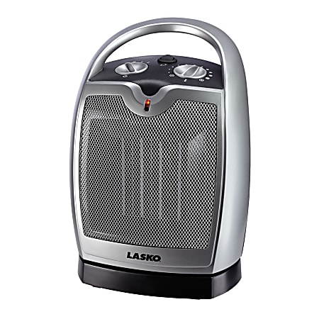 Lasko® 1500 Watts Electric Ceramic Oscillating Heater, 2 Heat Settings, 9.2"H x 7"W x 6"D, Silver