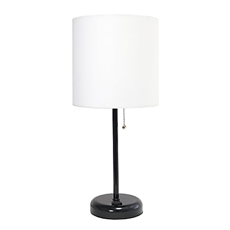 Creekwood Home Oslo Power Outlet Metal Table Lamp, 19-1/2"H, White Shade/Black Base