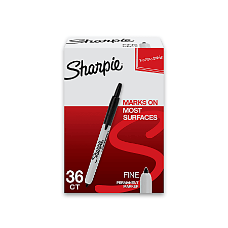 Sharpie® Retractable Permanent Markers, Fine Point, Black Ink, Pack Of 36