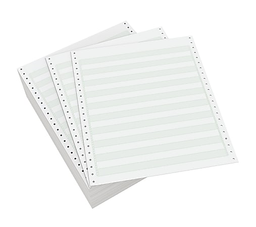Domtar Continuous Form Paper, Standard Perforation, 9 1/2" x 11", 18 Lb, 1/2" Green Bar, Carton Of 3,000 Forms