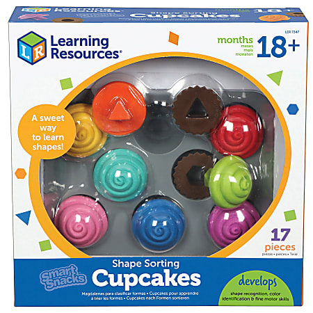 Learning Resources® Smart Snacks® Shape-Sorting Cupcakes, 2" x 1 1/2", Assorted Colors, Grades Pre-K - 1, Pack Of 9