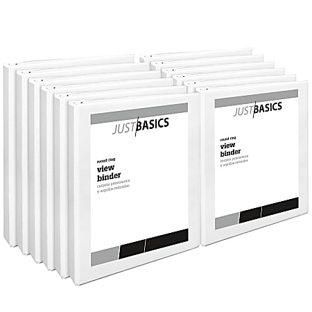 Just Basics® View 3-Ring Binder, 1" Round Rings, 41% Recycled, White, Pack Of 12