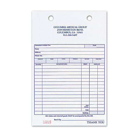 Custom Carbonless Business Forms, Pre-Formatted, Sales Forms, 5-3/8" x 8 1/2", 2-Part, Box Of 250