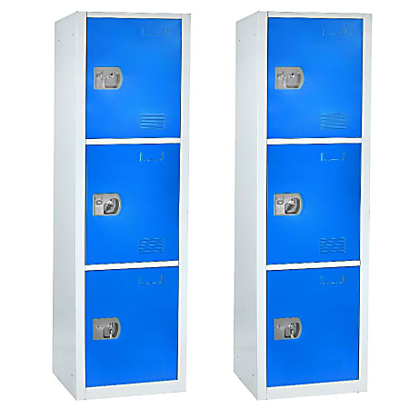 Alpine Large 3-Tier Steel Lockers, 72”H x 12”W x 12”D, Blue, Pack Of 2 Lockers