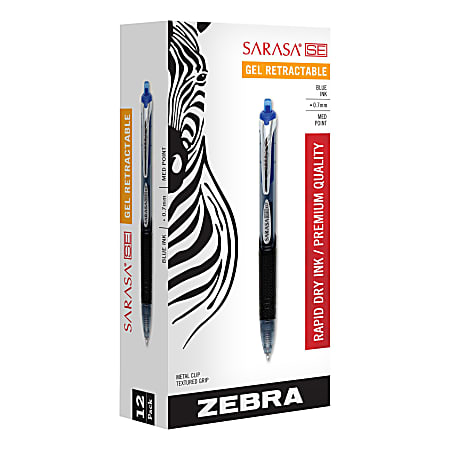 Zebra® Sarasa™ SE Retractable Gel Pens, Medium Point, 0.7 mm, Blue Barrel, Blue Ink, Pack Of 12 Pens