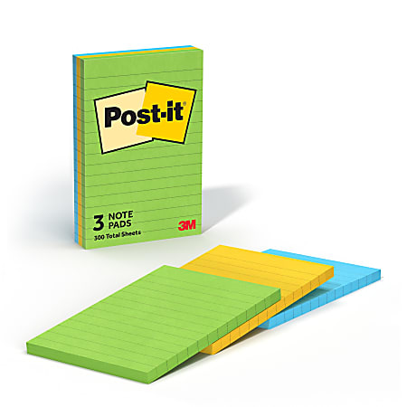 Post-it® Notes, 3 Pads, 4 in x 6 in, Clean Removal, School Supplies and Office Products, Sticky Notes  - 6603AU