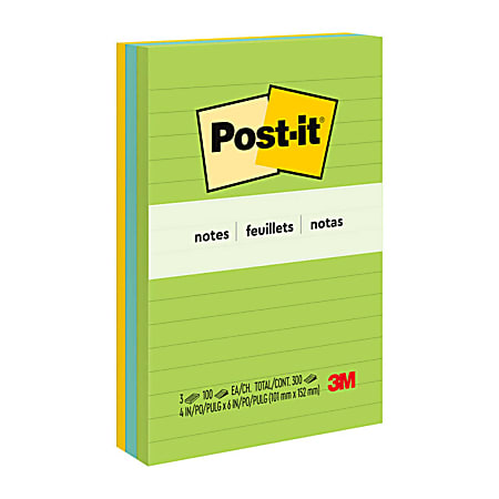 Post-it® Notes, 3 Pads, 4 in x 6 in, Clean Removal, School Supplies and Office Products, Sticky Notes  - 6603AU