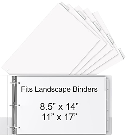 Stride® Tab Dividers For Ledger And Spreadsheet Binders, 8 1/2" x 14", Legal Landscape Size, White/Clear, Pack Of 5 Tabs