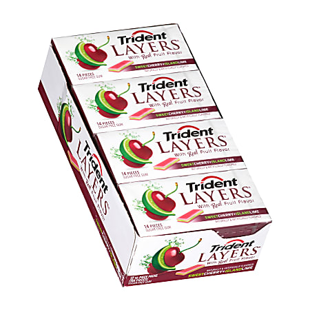 Trident® Layers Cherry And Lime Gum, 14 Pieces Per Pack, Box Of 12 Packs