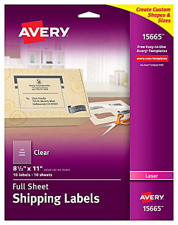 Avery® Permanent Shipping Labels, 15665, 8 1/2" x 11", Clear, Pack Of 10