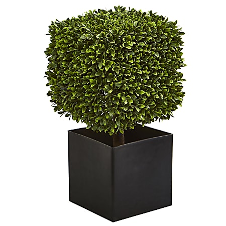 Nearly Natural Boxwood 27”H Artificial Indoor/Outdoor Plant With Black Planter, 27”H x 15”W x 15”D, Green