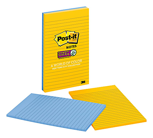 Post-it® New York Colors Super Sticky Notes - 5" x 8" - 45 Sheets per Pad - Blue, Yellow - Paper - Sticky, Recyclable - 2 / Pack