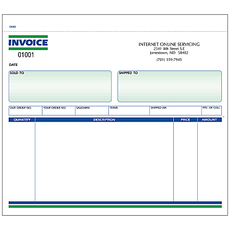 Custom Carbonless Business Forms, Pre-Formatted, Invoice Forms, Unruled, 8 1/2” x 7”, 3-Part, Box Of 250