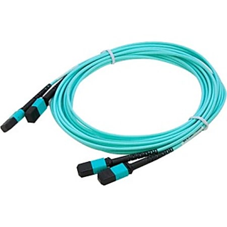 AddOn 2-Pack of 25m MPO (Female) to MPO (Female) 12-strand Aqua OM4 Straight Fiber OFNR (Riser-Rated) Patch Cable - 100% compatible and guaranteed to work in OM4 and OM3 applications