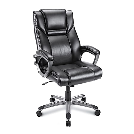 Realspace® Broward High-Back Bonded Leather Chair, 45 2/7"H x 28 1/3"W x 30 1/2"D
, Black/Gray