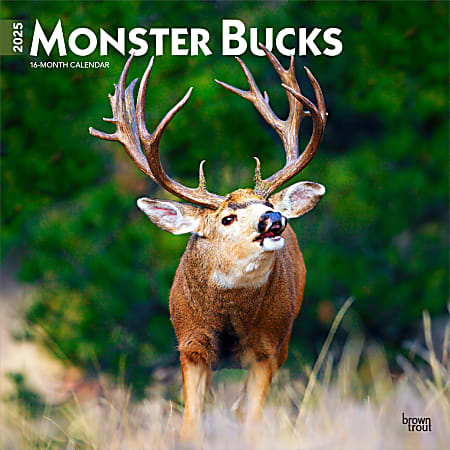 2025 BrownTrout Monster Bucks Monthly Plastic-Free Square Wall Calendar, 12" x 12", Wildlife, January to December 2025, 9781975477448