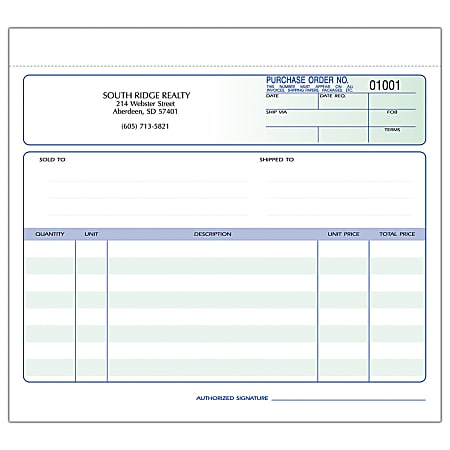 Custom Carbonless Business Forms, Pre-Formatted, Purchase Order Forms, Ruled, 8 1/2” x 7”, 3-Part, Box Of 250