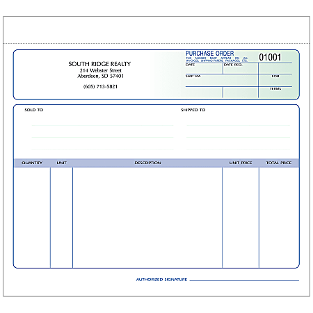 Purchase Order Forms, Unruled, 8 1/2" x 7", 2-Part, Box Of 250