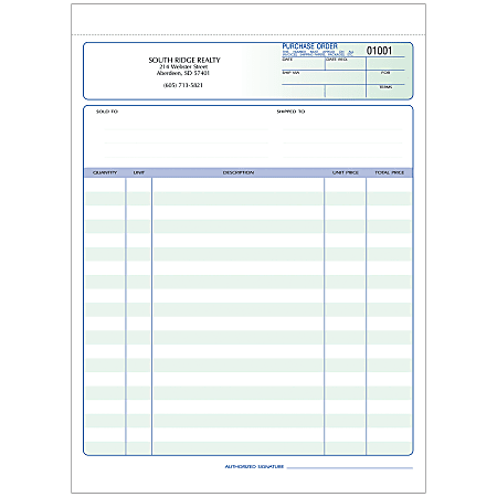 Custom Carbonless Business Forms, Pre-Formatted, Purchase Order