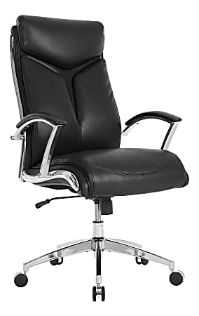 Realspace® Modern Comfort Verismo Bonded Leather High-Back Executive Chair, Black/Chrome, BIFMA Compliant
