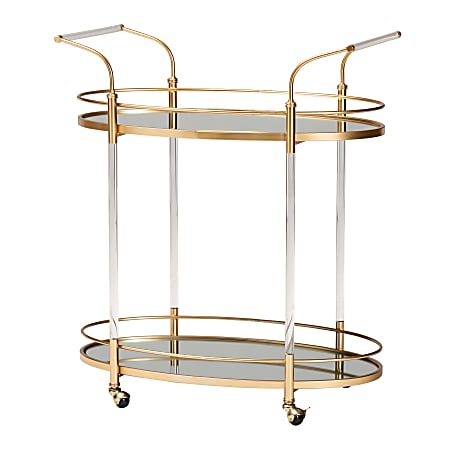 Baxton Studio Nakano 2-Tier Wine Cart, 35-13/16" x 34-1/2", Gold