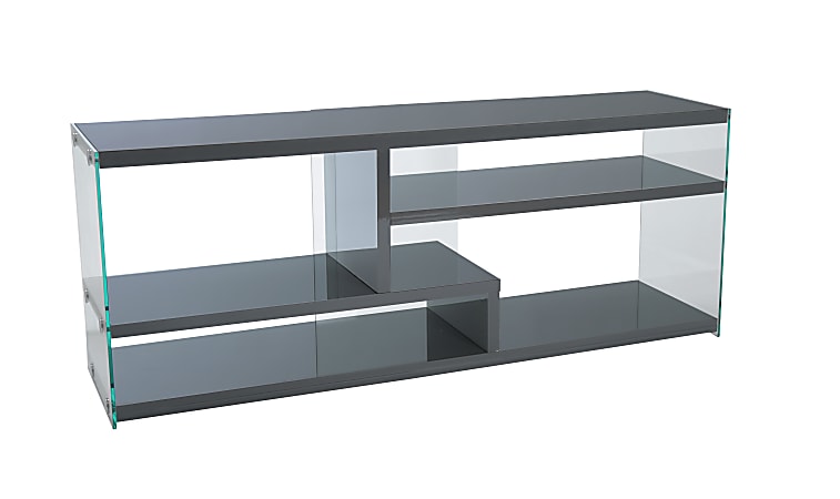 Monarch Specialties TV Stand, Glass, For Flat-Screen TVs Up To 60", Glossy Gray