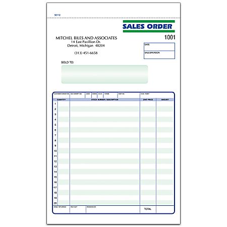 Custom Carbonless Business Forms, Pre-Formatted, Sales Order Forms, Ruled, 5 1/2” x 8 1/2”, 2-Part, Box Of 250
