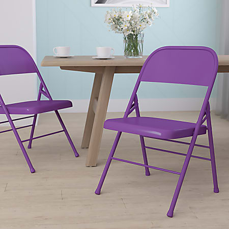 Flash Furniture HERCULES COLORBURST Metal Triple-Braced Folding Chair, Impulsive Purple