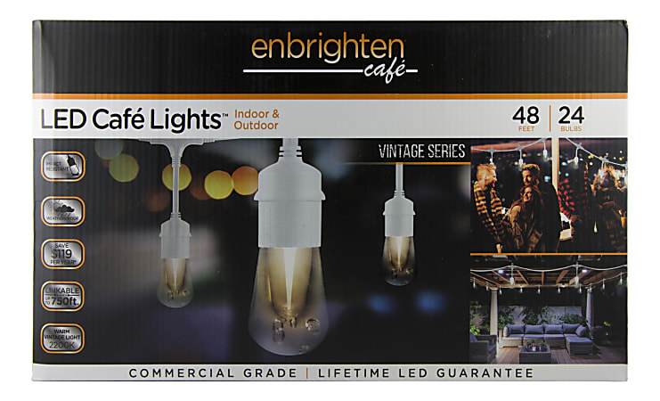 Enbrighten Vintage LED Café Lights, 48', Indoor/Outdoor, White Cord/White Lights