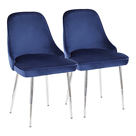 LumiSource Marcel Dining Chairs, Blue/Chrome, Set Of 2 Chairs
