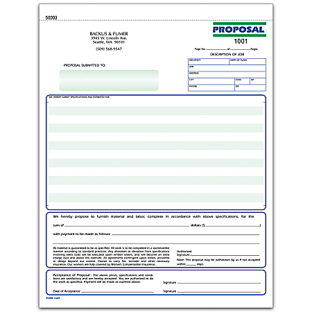 Work-Order Forms, Proposal, Carbonless, 8 1/2" x 11", 3-Part, Box Of 250