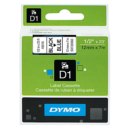 DYMO Standard D1 Labeling Tape for LabelManager Label Makers, Black print on Blue tape, 1/2'' W x 23' L, 1 cartridge