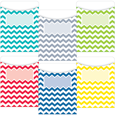 Educational Décor Chevron Solids Jumbo Library Pockets, 9" x 6 1/2", Multicolor, Grades 1-8, Pack Of 10